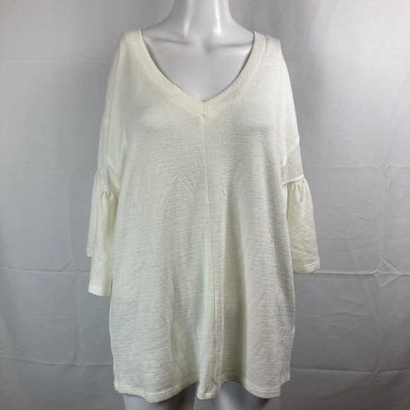 Cupio Sweater Womens Sz Large White‎ Bell Sleeve Tunic Top V- Neck - Picture 1 of 6
